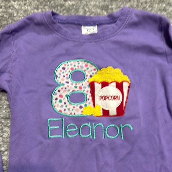 Custom purple pajama set popcorn appliqué monogram Eleanor size 12 - Picture 3 of 6